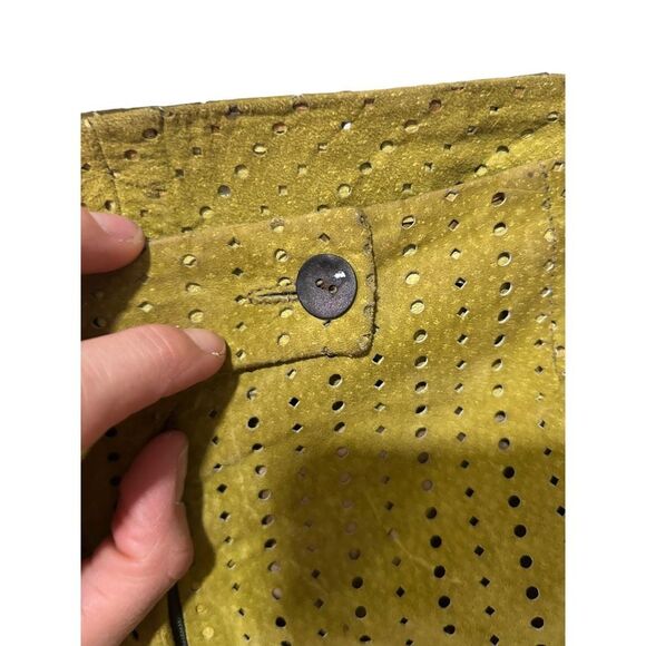 Vintage Peter Cohen Yellow Perforated Leather Suede Pants Size S Retro Y2k - Picture 3 of 13